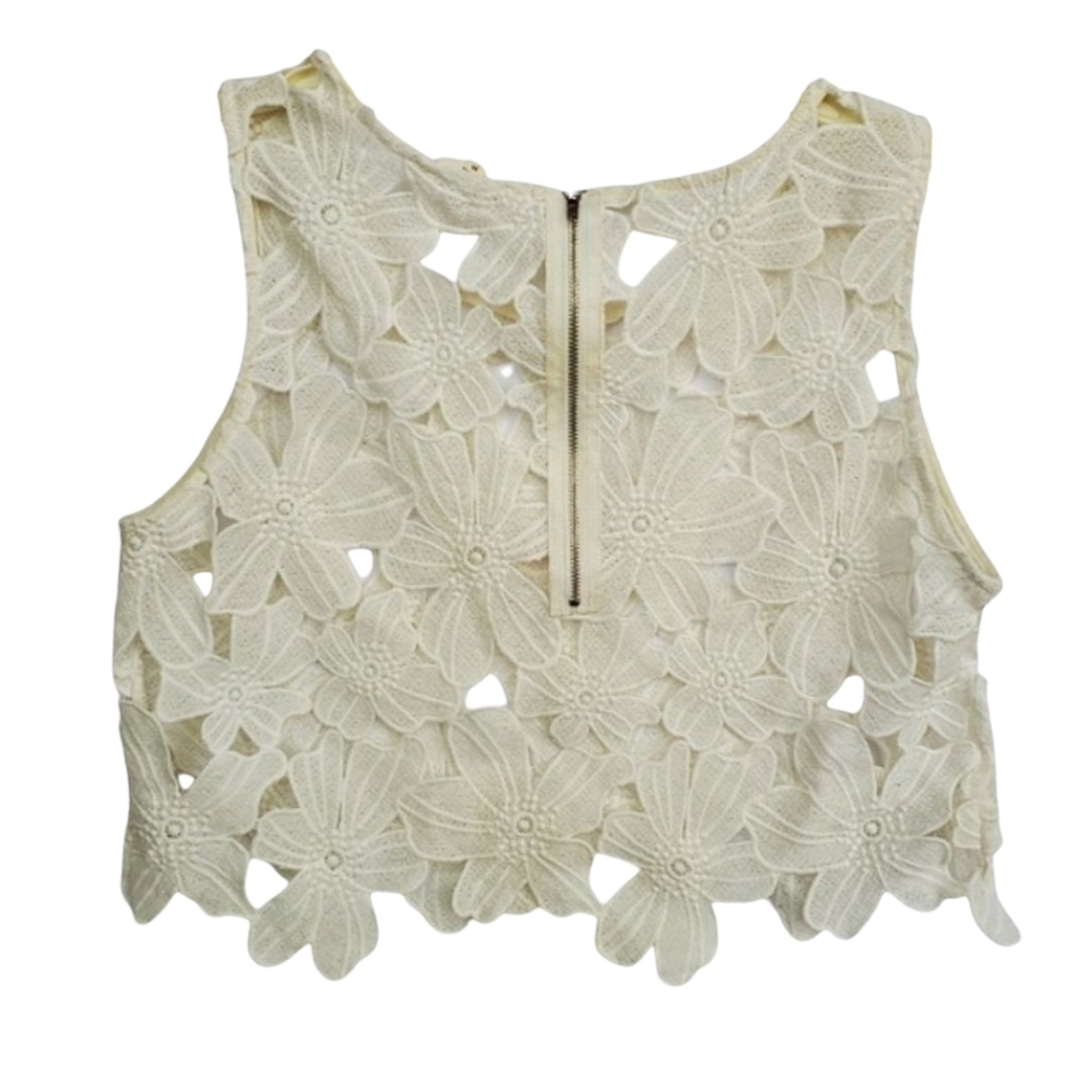 Crochet Large Blossom Flower Crop Top Open/Sheer Size M EUC!